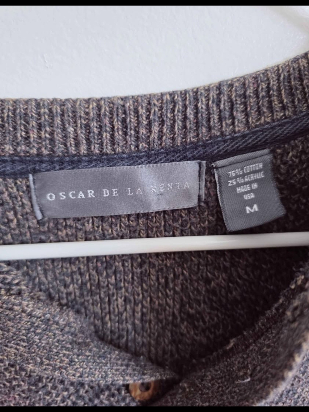 Oscar de la Renta Men's Charcoal Gray Crewneck Henley Sweater - Picture 2 of 4